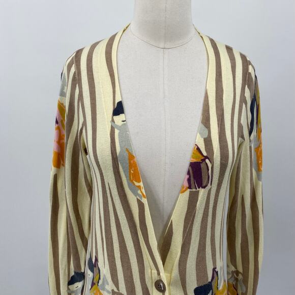 Anthropologie Sparrow Cardigan Mixed Print Longline Cotton Artsy Beige Small - Picture 3 of 9